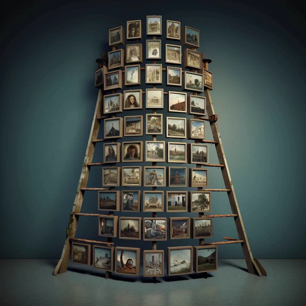 Picture frames stacked on a ladder, illustrating an adaptive bitrate ladder