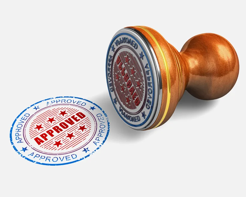 Rubber stamp beside an APPROVED stamp imprint