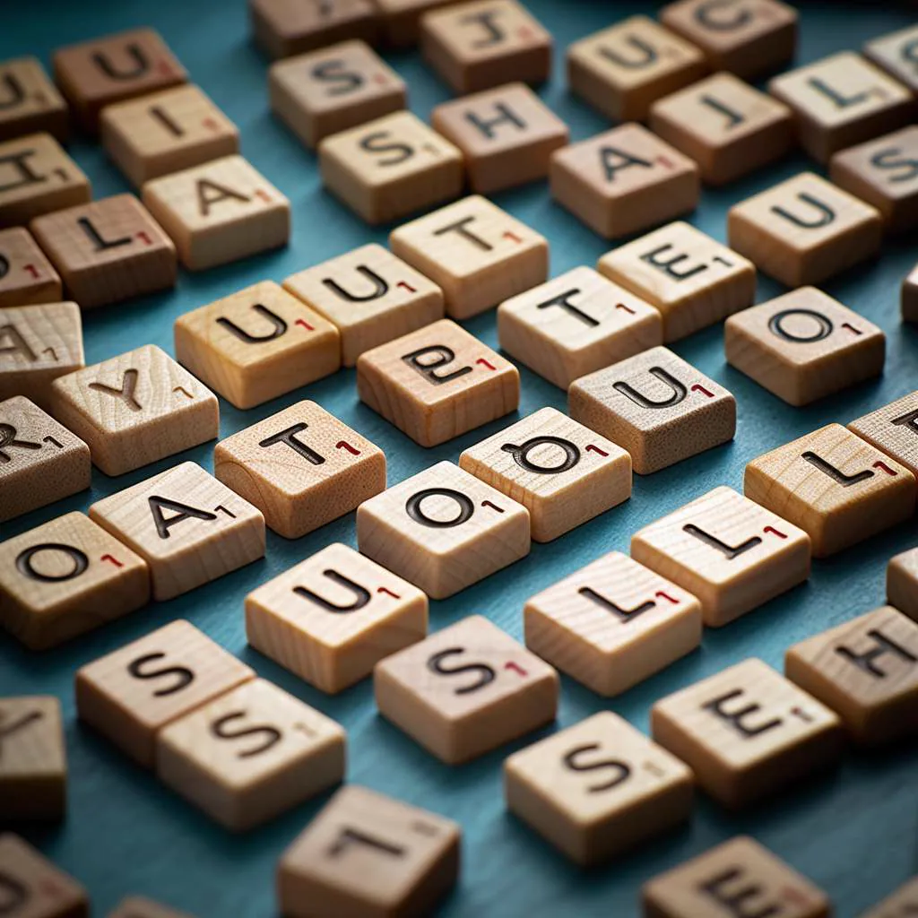 Wooden letter tiles scattered on a table